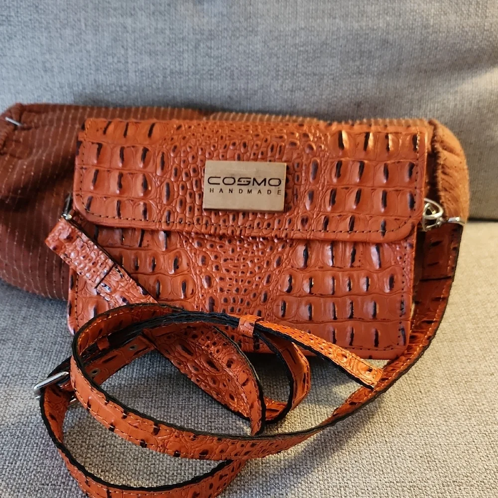 Cosmo Handmade Orange Croc-Embossed Crossbody Bag - Picture 2 of 6